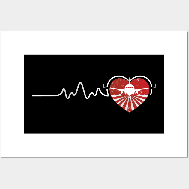 Airplane Heartbeat Pilot Filying Cool Aviator Gift Wall Art by Tesszero